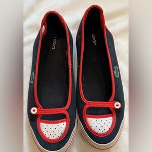 Lacoste Navy Blue and Red Vintage Ballet Flats/Slip Ons/Sneakers Size 9.5